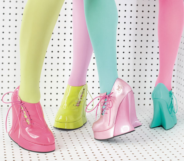 The four special edition colours of the Fluevog Grand National shoes.