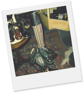 1970s image of Fluevog shoes in the store.