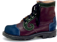 The 7th Heaven Derby Swirl boots featuring an image of the Fluevog angel on the heel.