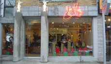 The front of the first Fluevog Montréal store on St. Denis Street.