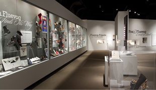 The Fluevog exhibition display at the Museum of Vancouver.