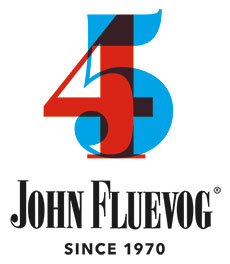 The John Fluevog 45 year anniversary logo reads “45 John Fluevog© since 1970”.